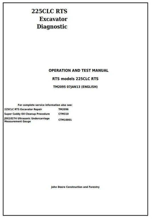 PDF John Deere 225CLC RTS Excavator Diagnostic, Operation and Test Manual TM2095 