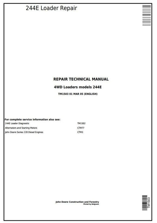 PDF John Deere 244E 4WD Wheel Loader Service Repair Manual TM1503