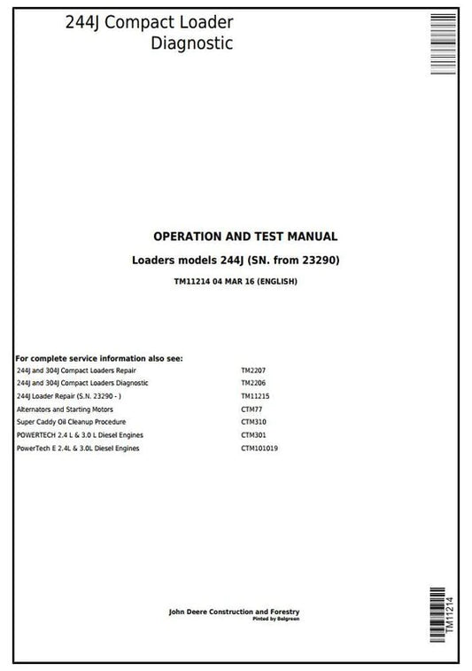 PDF John Deere 244J Compact Loader (SN.23290-) Diagnostic and Test Service Manual TM11214