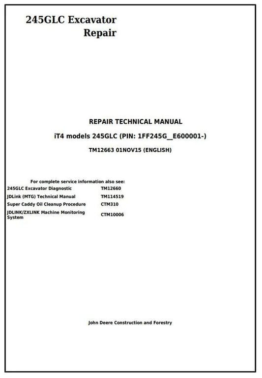 PDF John Deere 245GLC iT4 Excavator Repair Service Manual TM12663