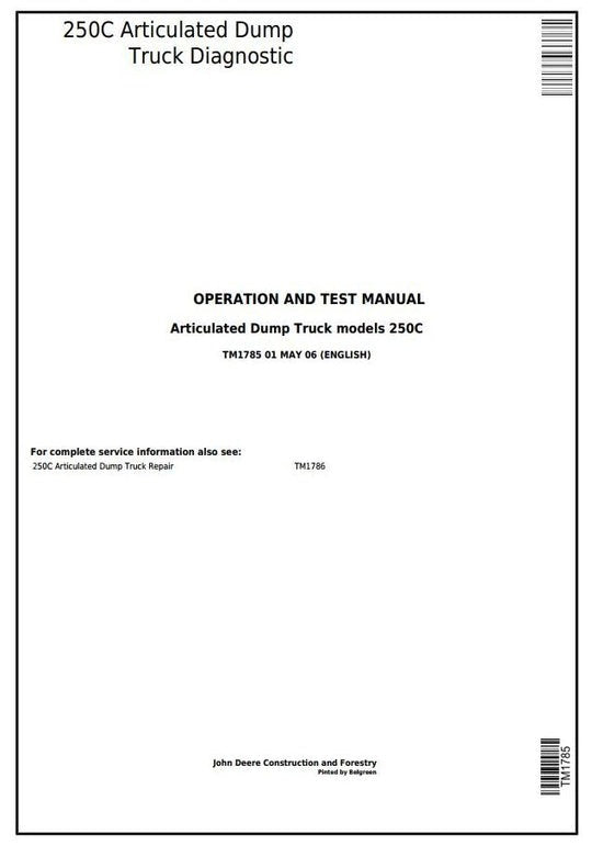 PDF John Deere 250C Articulated Dump Truck Diagnostic and Test Service Manual TM1785