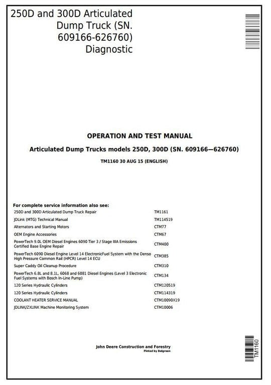 PDF John Deere 250D, 300D Articulated Dump Truck Diagnostic and Test Service Manual TM1160