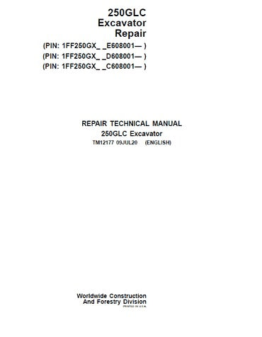 PDF John Deere 250GLC Excavator Service Manual TM12177