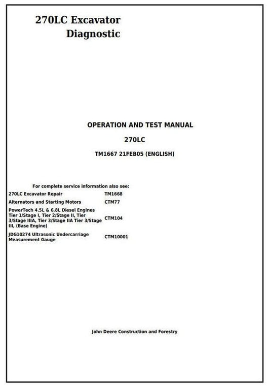PDF John Deere 270LC Excavator Diagnostic and Test Service Manual TM1667