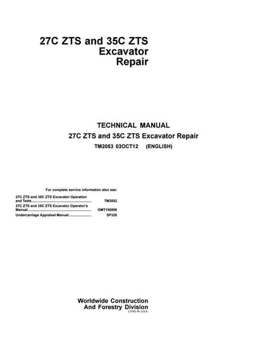 PDF John Deere 27C ZTS 35C ZTS Excavator Service Manual TM2053