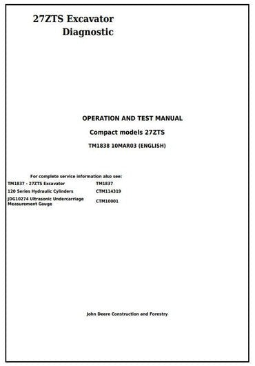 PDF John Deere 27ZTS Compact Excavator Diagnostic and Test Service Manual TM1838