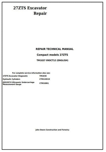 PDF John Deere 27ZTS Compact Excavator Service Manual TM1837