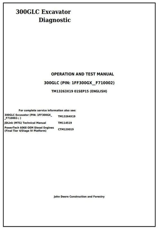 PDF John Deere 300GLC Excavator Diagnostic, Operation and Test Service Manual TM13263X19