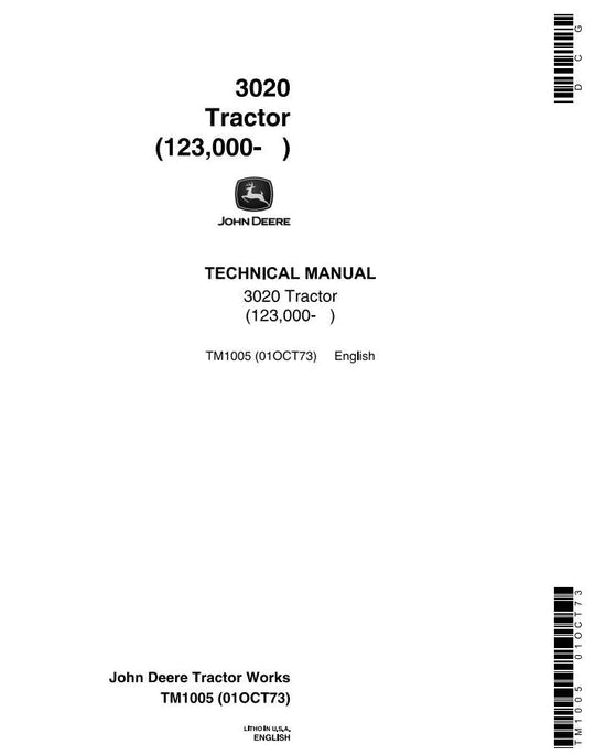 PDF John Deere 3020 Row-Crop Tractor All Inclusive Technical Service Manual TM1005