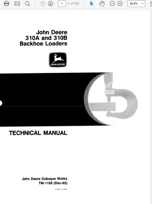 PDF John Deere 310A 310B Backhoe Loader Service Repair Manual TM1158