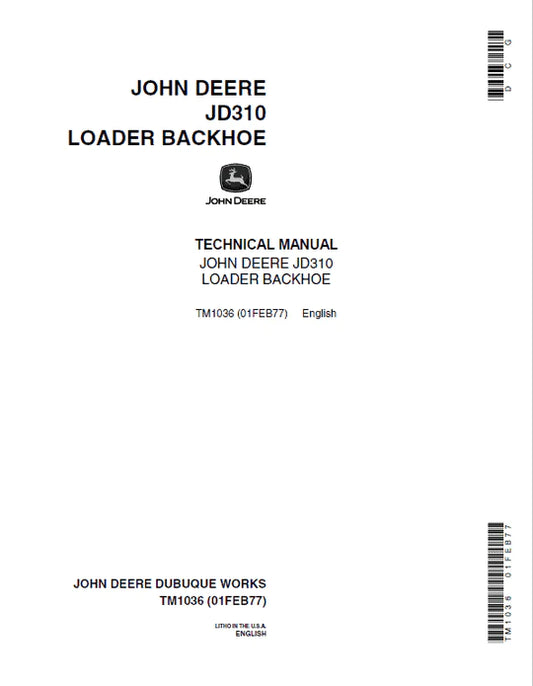 PDF John Deere 310 Backhoe Loader Service Manual TM1036