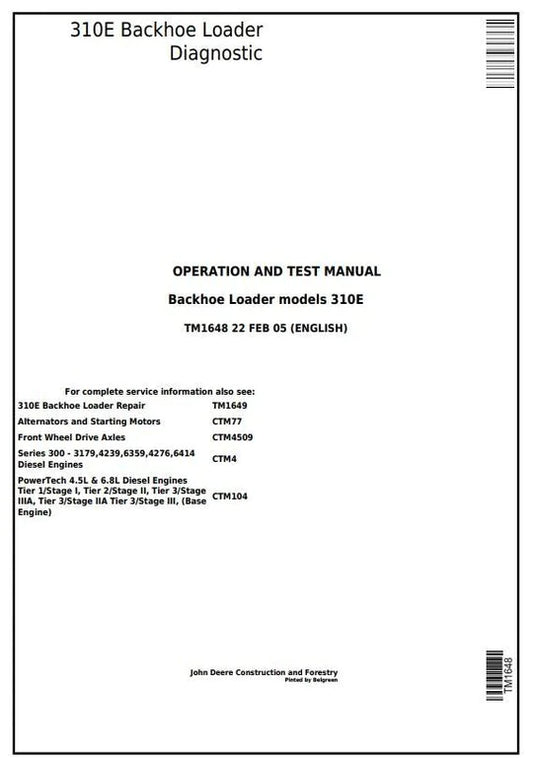 PDF John Deere 310E Backhoe Loader Diagnostic and Test Service Manual TM1648