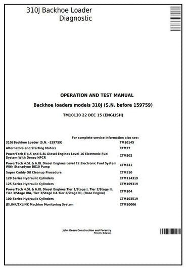 PDF John Deere 310J Backhoe Loader Diagnostic & Test Service Manual TM10130