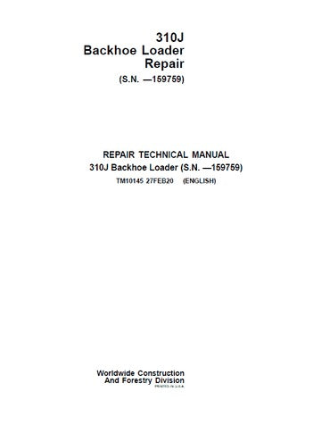 PDF John Deere 310J Backhoe Loader Service Manual TM10145