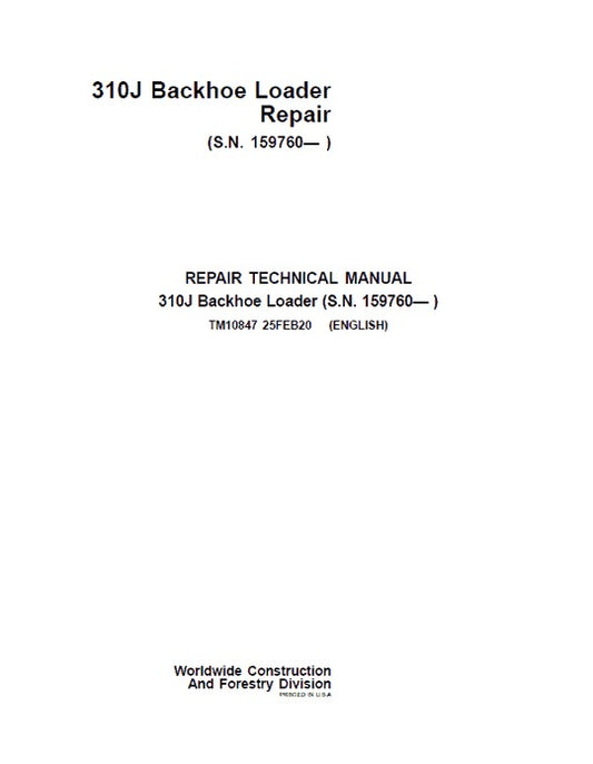 PDF John Deere 310J Backhoe Loader Repair Service Manual TM10847