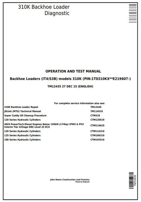 PDF John Deere 310K Backhoe Loader Diagnostic & Test Service Manual TM12435