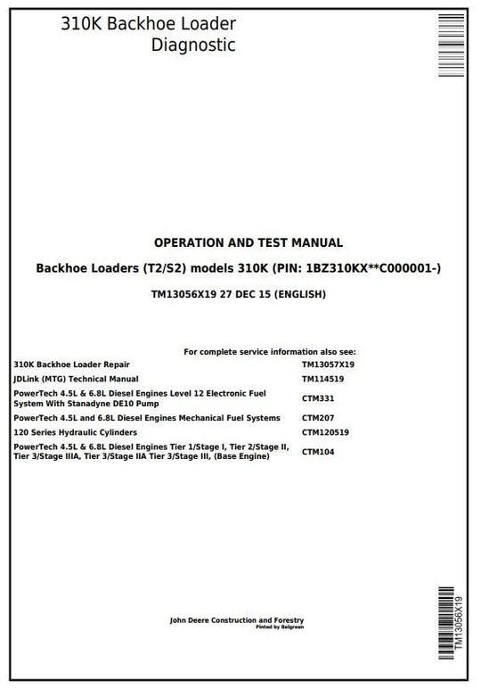 PDF John Deere 310K Backhoe Loader Diagnostic & Test Service Manual TM13056X19