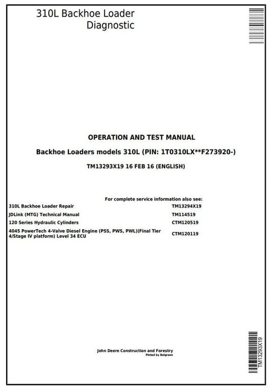 PDF John Deere 310L Backhoe Loader Diagnostic & Test Service Manual TM13293X19