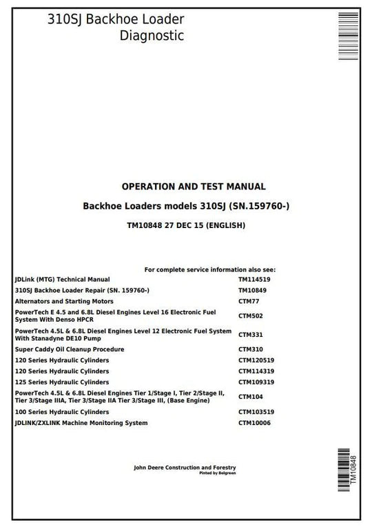 PDF John Deere 310SJ Backhoe Loader Diagnostic and Test Service Manual TM10848
