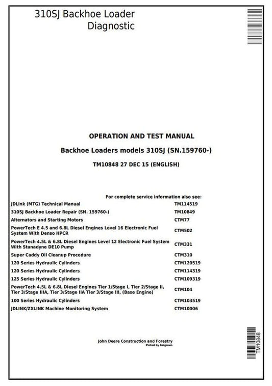 PDF John Deere 310SJ Backhoe Loader Diagnostic and Test Service Manual TM10848