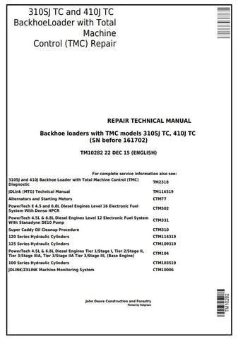 PDF John Deere 310SJ TC 410J TC Backhoe Loader Service Manual TM10282