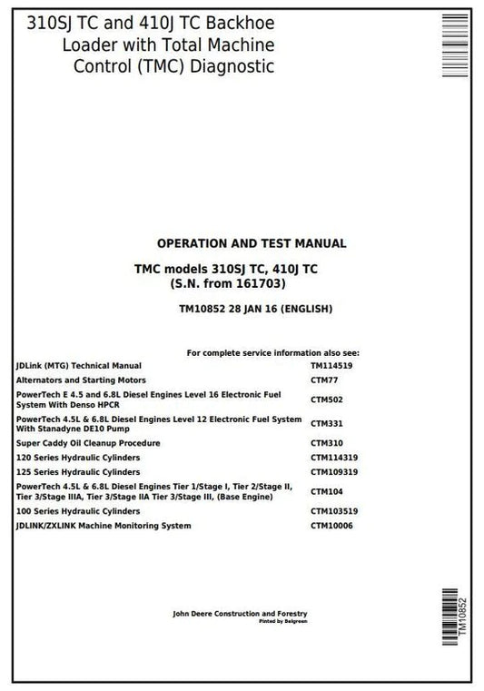 PDF John Deere 310SJ TC, 410J TC Backhoe Loader Diagnostic & Test Service Manual TM10852