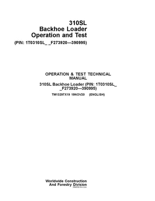 PDF John Deere 310SL Backhoe Loader Diagnostic & Test Service Manual TM13297X19