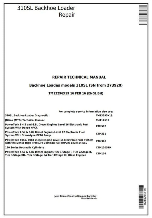 PDF John Deere 310SL Backhoe Loader Service Manual TM13296X19