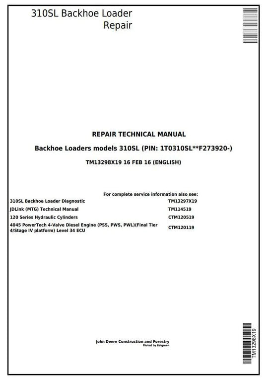 PDF John Deere 310SL Backhoe Loader Service Manual TM13298X19 