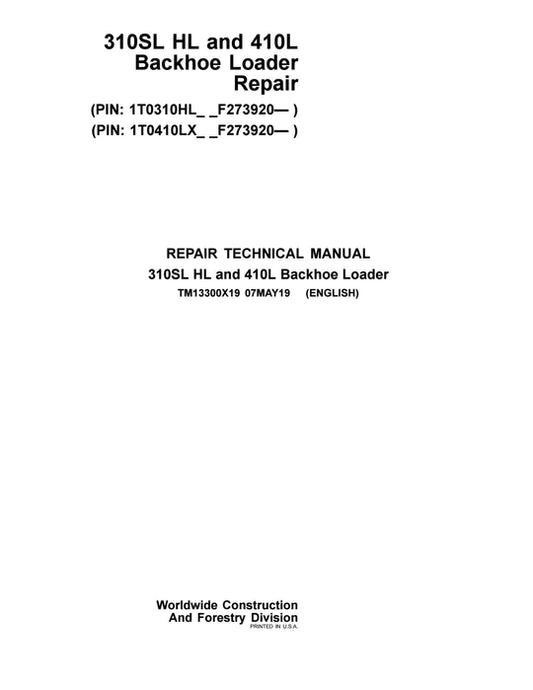 PDF John Deere 310SL HL, 410L Backhoe Loader Service Manual TM13300X19