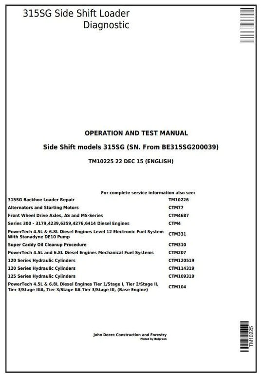 PDF John Deere 315SG Backhoe Loader Diagnostic and Test Service Manual TM10225