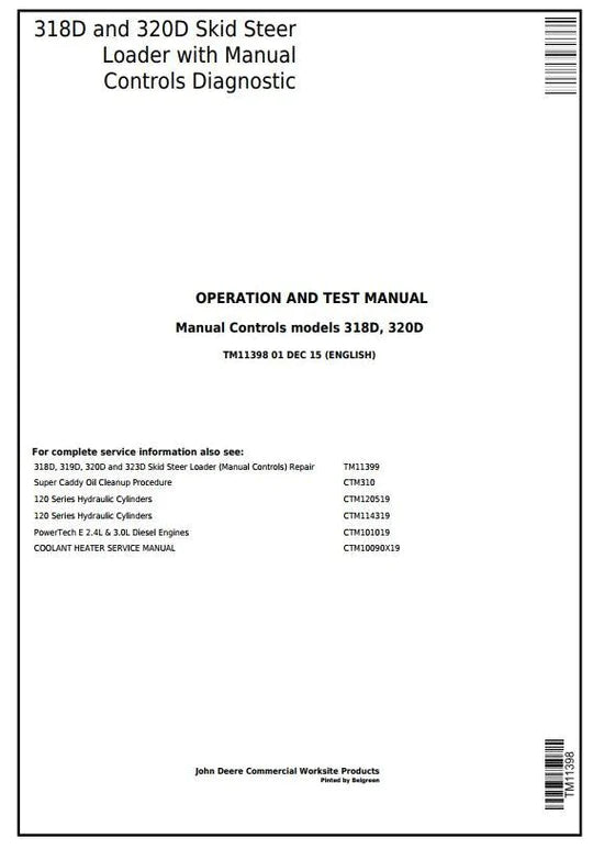 PDF John Deere 318D 320D Skid Steer Loader Manual Controls Diagnostic and Test Service Manual TM11398