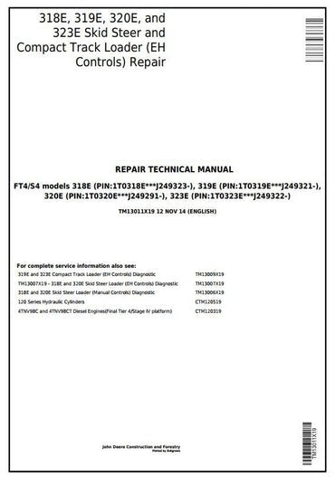 PDF John Deere 318E, 319E, 320E, 323E Skid Steer & Compact Track Loader Repair Service Manual TM13011X19