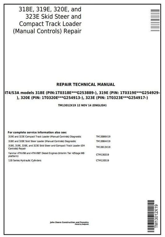 PDF John Deere 318E, 319E, 320E, 323E Skid Steer & Compact Track Loader Service Manual TM13013X19