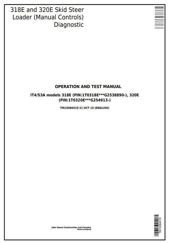 PDF John Deere 318E, 320E Skid Steer Loader Manual Controls Diagnostic and Test Service Manual TM13084X19