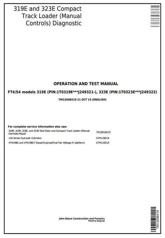 PDF John Deere 319E 323E Skid Steer & Compact Track Loader Diagnostic and Test Service Manual TM13008X19