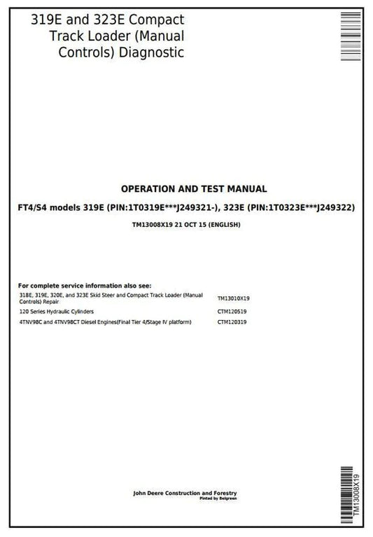 PDF John Deere 319E 323E Skid Steer & Compact Track Loader Diagnostic and Test Service Manual TM13008X19