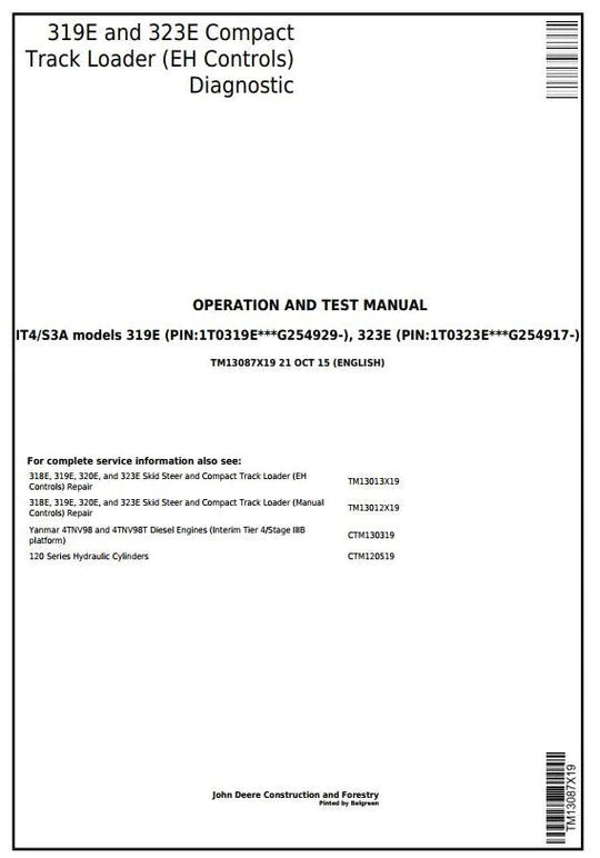 PDF John Deere 319E, 323E Compact Track Loader with EH Controls Diagnostic & Test Service Manual TM13087X19