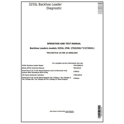 PDF John Deere 325SL Backhoe Loader Diagnostic and Test Service Manual TM13307X19