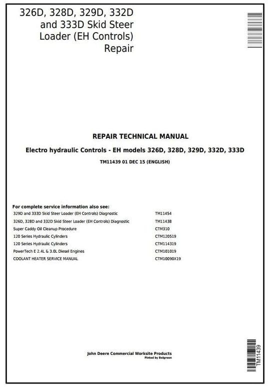 PDF John Deere 326D, 328D, 329D, 332D, 333D Skid Steer Loader with EH Controls Service Manual TM11439 