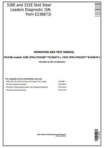 PDF John Deere 328E, 332E Skid Steer Loader Diagnostic and Test Service Manual TM12802