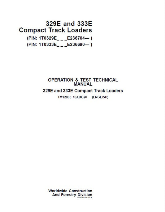 PDF John Deere 329E, 333E Compact Track Loader Diagnostic and Test Service Manual TM12805