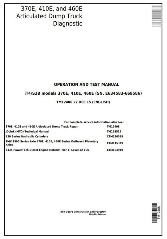 PDF John Deere 370E, 410E, 460E Articulated Dump Truck (SN. E634583-668586) Diagnostic and Test Service Manual TM12406