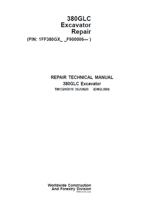 PDF John Deere 380GLC Excavator Technical Service Repair Manual TM13205X19