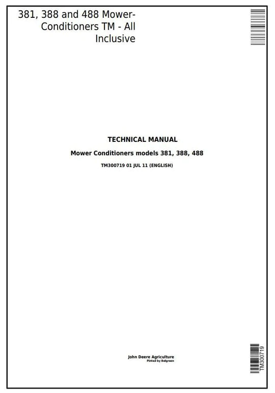 PDF John Deere 381, 388, 488 Hay and Forage Mower-Conditioner Service Manual TM300719