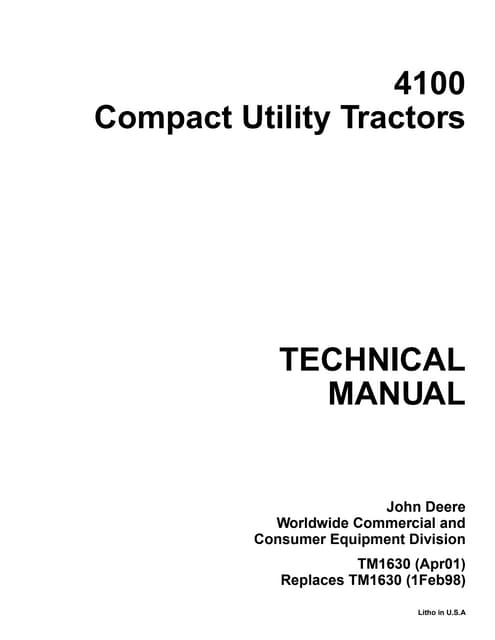 PDF John Deere 4100 Compact Utility Tractor Service Technical Manual TM1630 