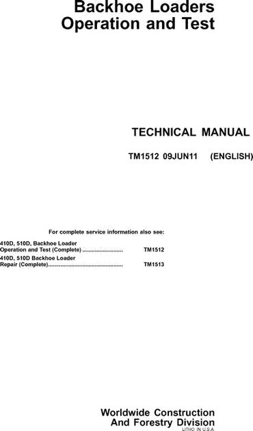 PDF John Deere 410D, 510D Backhoe Loader Diagnostic and Test Service Manual TM1512
