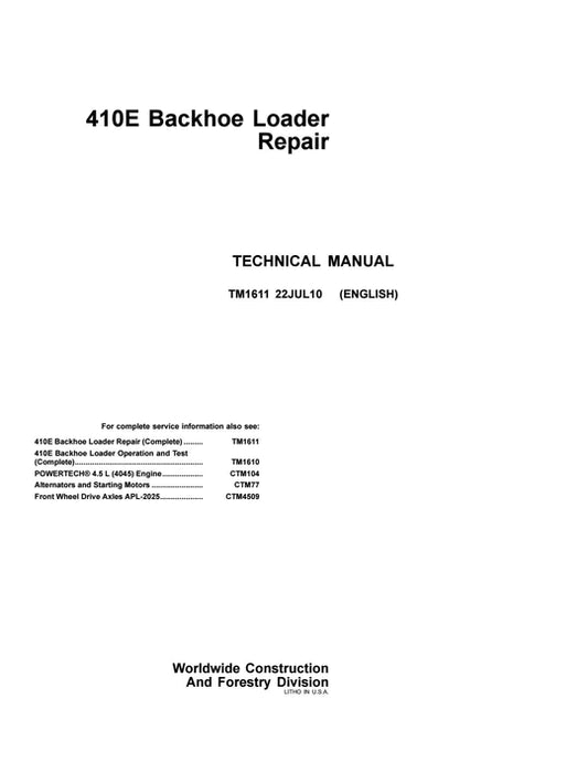 PDF John Deere 410E Backhoe Loader Service Manual TM1611