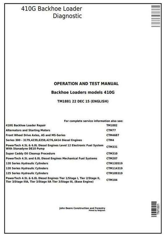 PDF John Deere 410G Backhoe Loader Diagnostic and Test Service Manual TM1881