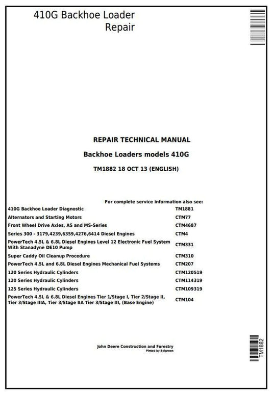 PDF John Deere 410G Backhoe Loader Service Manual TM1882